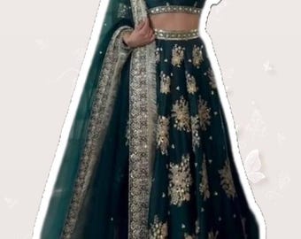 Green Lehenga Choli: Sequin Embroidered Indian Dress