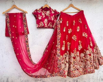 Lehenga Choli con bordado rojo: atuendo de boda indio