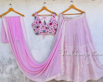 Pink Floral Embroidered Lehenga Choli Set: Ready-to-Wear Indian Outfit