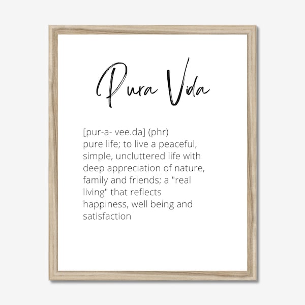 PURA VIDA framed floating canvas wall art, wall canvas, Costa Rica, Pura Vida Poster housewarming wedding gift