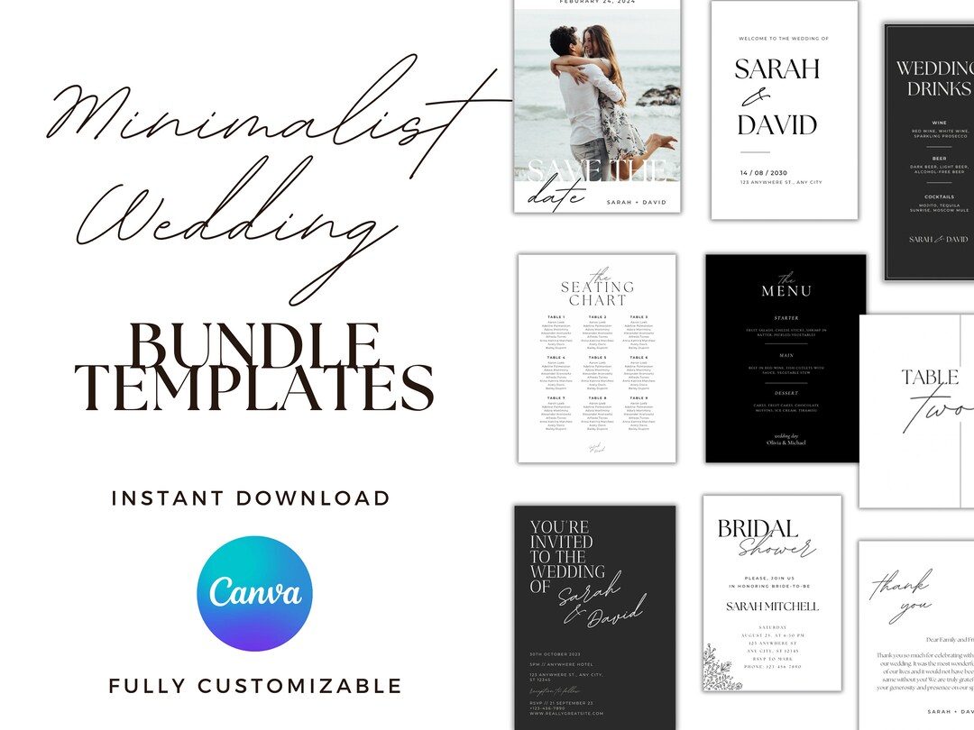 Minimalist Chic Wedding Template Bundle - Black & White Elegance - Etsy