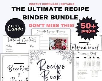 EDITABLE Recipe Binder Template, PDF Recipe Template, Recipe Card Template, Recipe Ebook Template, Cookbook Template, Recipe Sheet Template