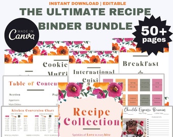 EDITABLE Recipe Binder, Recipe Template Editable, Editable Recipe Card Template, Recipe Ebook Template, Cookbook Template, Recipe Sheet