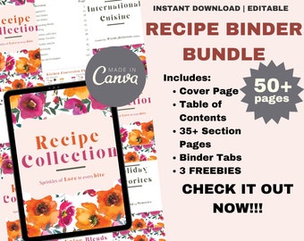 EDITABLE Recipe Binder Template, Printable Recipe Template, Recipe Card Template, Recipe Ebook Template, Cookbook Template, Recipe Sheet