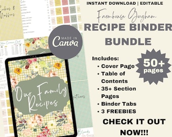 EDITABLE Recipe Binder Template, Printable Recipe Template, Recipe Card Template, Recipe Ebook Template, Cookbook Template, Recipe Sheet