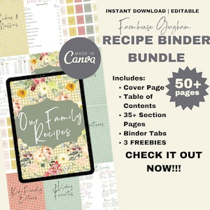 EDITABLE Recipe Binder Template, Printable Recipe Template, Recipe Card Template, Recipe Ebook Template, Cookbook Template, Recipe Sheet