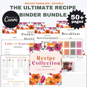EDITABLE Recipe Binder, Recipe Template Editable, Editable Recipe Card Template, Recipe Ebook Template, Cookbook Template, Recipe Sheet