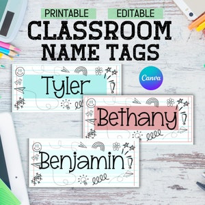 Editable Classroom Name Tags Template, Student Name Tags, Classroom Labels, Name Plate for Desk, Personalized Desk Name Plate Template