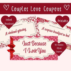 PRINTABLE Love Coupons, Love Coupon Book, Gifts for Him, Gifts for Her, Printable Coupons, Sweetest Day, Valentine Coupons, Anniversary Gift