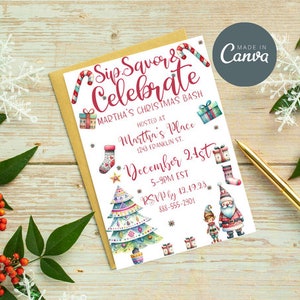 Plantilla de Menú de Navidad, Plantilla de Tarjeta de Menú de Navidad, Menú de Navidad Editable, Plantilla de Invitación de Navidad, Cena de Navidad