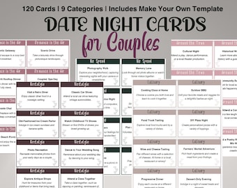 Bearbeitbare Date Night Karten, druckbare Date Night Glas, Date Night Ideen, Date Night In, Paare Kartenspiel, Valentinstag Gutscheine, Date Night Box