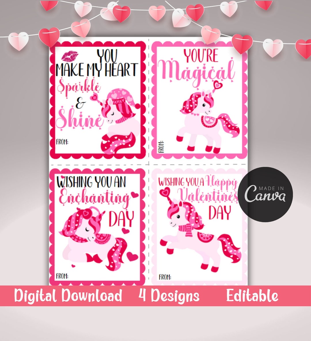 Editable Unicorn Valentine Cards, Valentine Cards for Kids Printable ...
