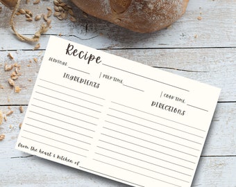 Editable Recipe Card Template, Printable Recipe Card, Simple Recipe Card, Recipe Sheet Template, Editable Modern Recipe Card 4x6