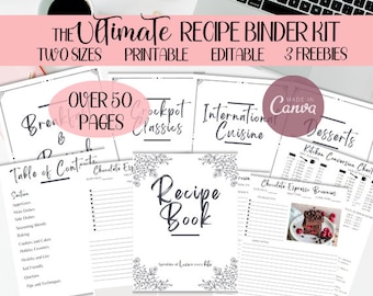 EDITABLE Recipe Binder Template, Recipe Binder Kit, Recipe Binder Printable, Recipe Ebook Template, Cookbook Template, Recipe Sheet Template