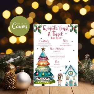 Plantilla de Menú de Navidad, Plantilla de Tarjeta de Menú de Navidad, Menú de Navidad Editable, Plantilla de Invitación de Navidad, Cena de Navidad