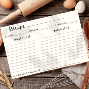 Editable Recipe Card Template, Printable Recipe Card, Simple Recipe Card, Recipe Sheet Template, Editable Modern Recipe Card 4x6