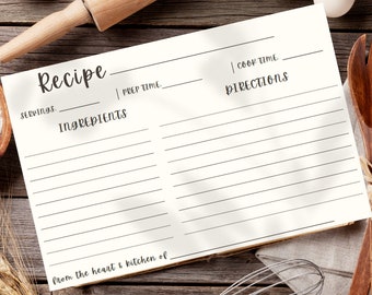 Editable Recipe Card Template, Printable Recipe Card, Simple Recipe Card, Recipe Sheet Template, Editable Modern Recipe Card 4x6