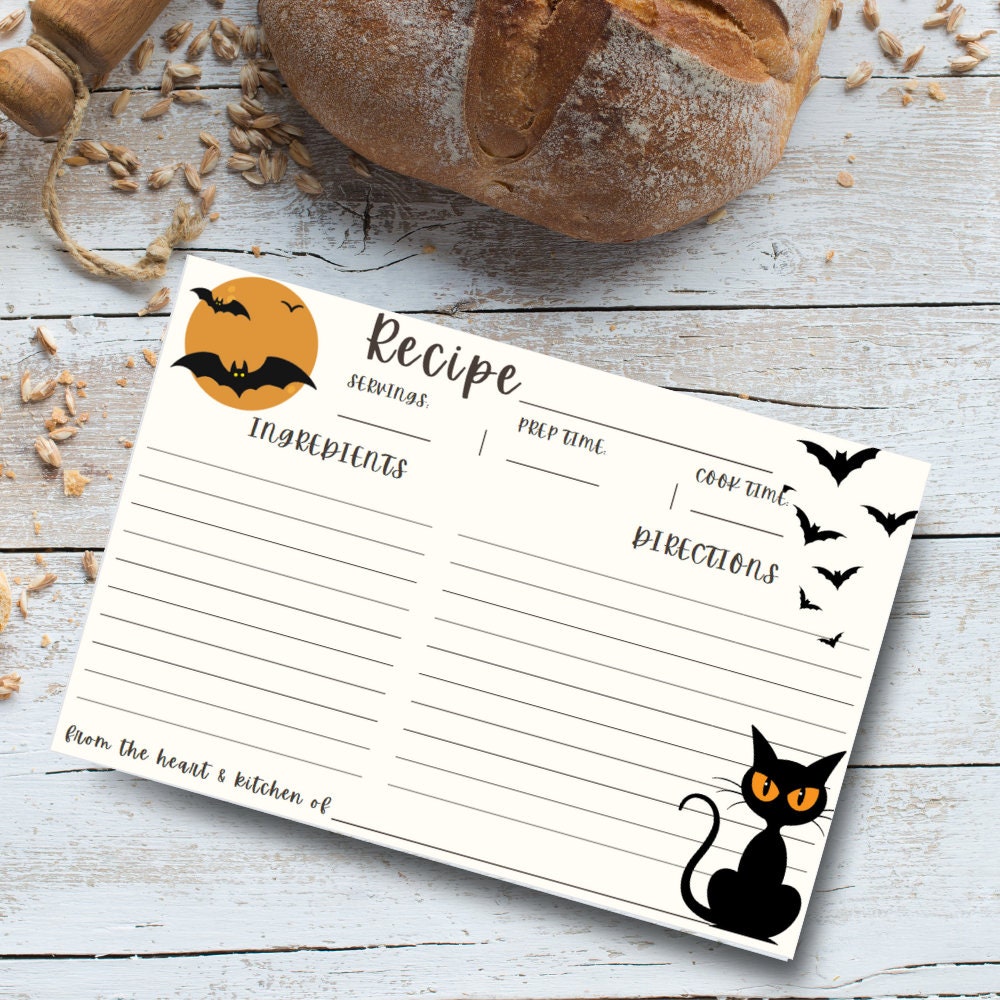 Printable Recipe Card, Halloween Recipe Card, 4x6 Recipe Card ...