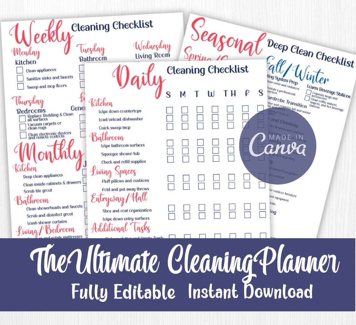 Editable House Cleaning Checklist, Printable Cleaning Schedule ...