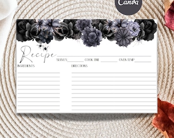 Halloween Recipe Card Template - Editable 4x6 and 5x7 Spooky Bridal Shower & Fall Cards, Printable Farmhouse Recipe Page