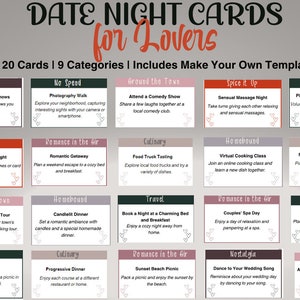 Afdrukbare date night pot, bewerkbare date night kaarten, date night ideeën, date night in, paren kaartspel, Valentijnsdag coupons, date night box