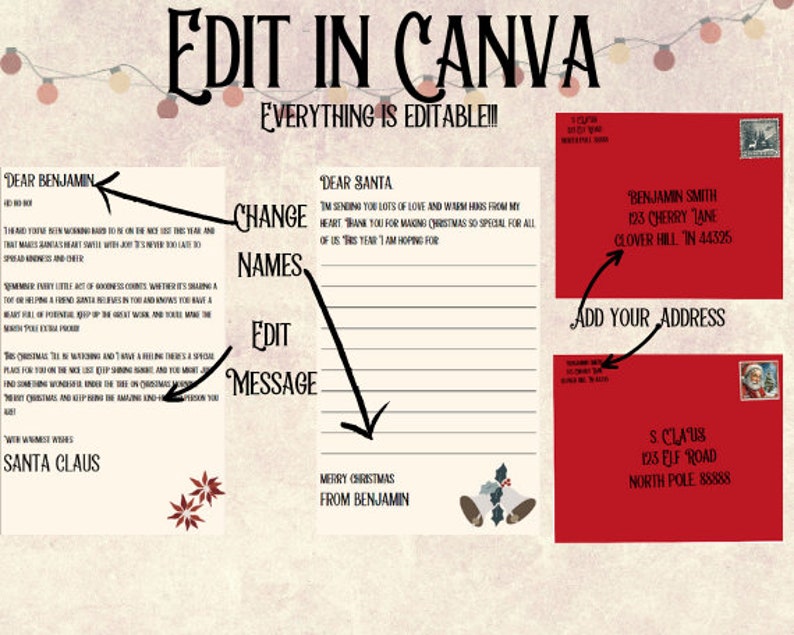 Personalized Letter From Santa Kit: Editable Canva Template (digital ...