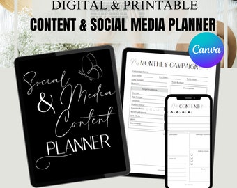 Pintable Social Media Planner, Digital Social Media Tracker, Content Planner, Social Media Content Calendar, Social Media Strategy, Content