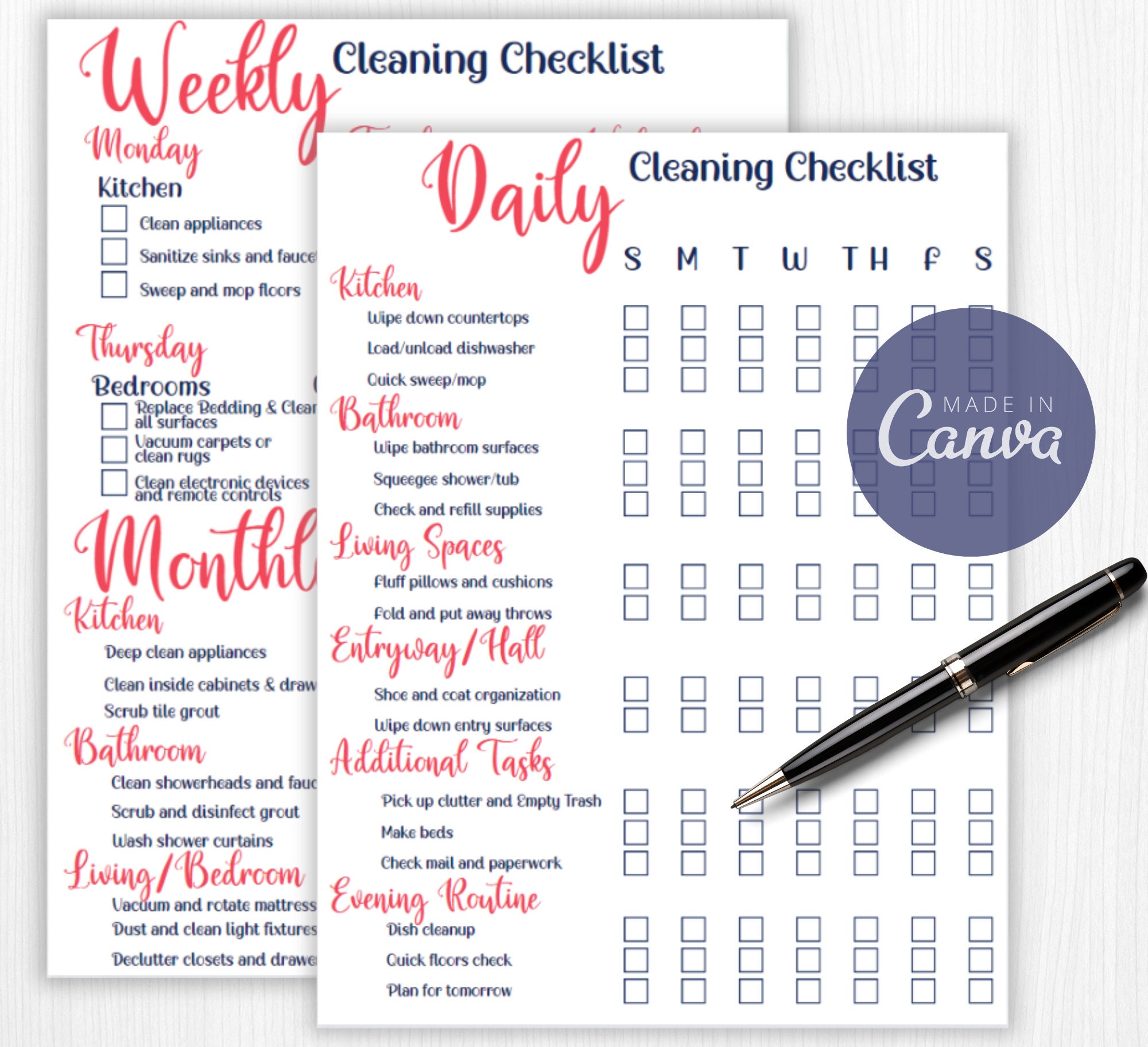 Editable House Cleaning Checklist, Printable Cleaning Schedule ...