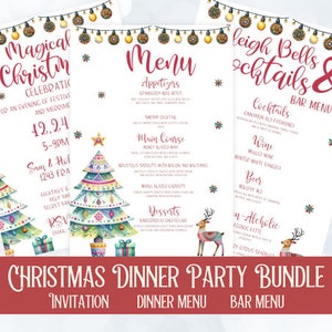 Plantilla de Menú de Navidad, Plantilla de Tarjeta de Menú de Navidad, Menú de Navidad Editable, Plantilla de Invitación de Navidad, Cena de Navidad