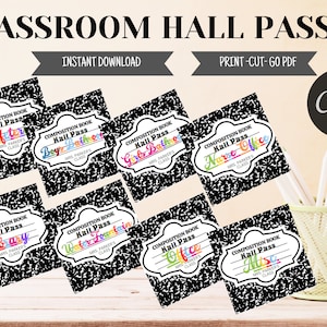 Classroom Hall Pass Printable| Instant Download| Hall Pass Template| Editable| Class Pass Template| Digital Download| Teacher Class Pass