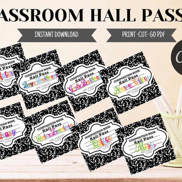 Classroom Hall Pass Printable| Instant Download| Hall Pass Template| Editable| Class Pass Template| Digital Download| Teacher Class Pass