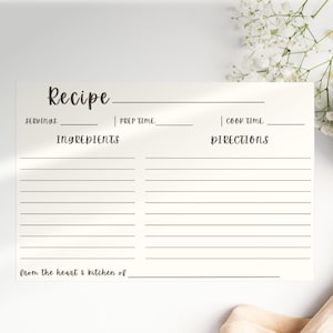 Editable Recipe Card Template, Printable Recipe Card, Simple Recipe Card, Recipe Sheet Template, Editable Modern Recipe Card 4x6
