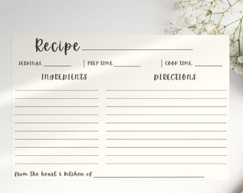 Editable Recipe Card Template, Printable Recipe Card, Simple Recipe Card, Recipe Sheet Template, Editable Modern Recipe Card 4x6