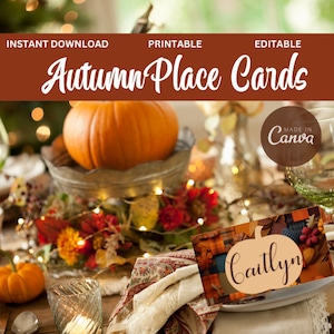 EDITABLE Thanksgiving Place Cards, Fall Place Cards, Place Card Template, Pumpkin Place Card, Thanksgiving Name Card,