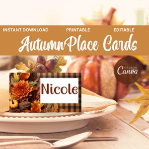 EDITABLE Thanksgiving Place Cards, Fall Place Cards, Place Card Template, Pumpkin Place Card, Thanksgiving Name Card,