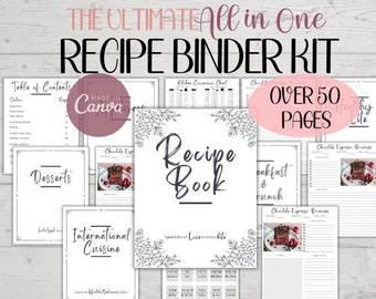 Recipe Binder Template - Editable Recipe Binder Kit & Printable Cookbook Template for Your Culinary Creations