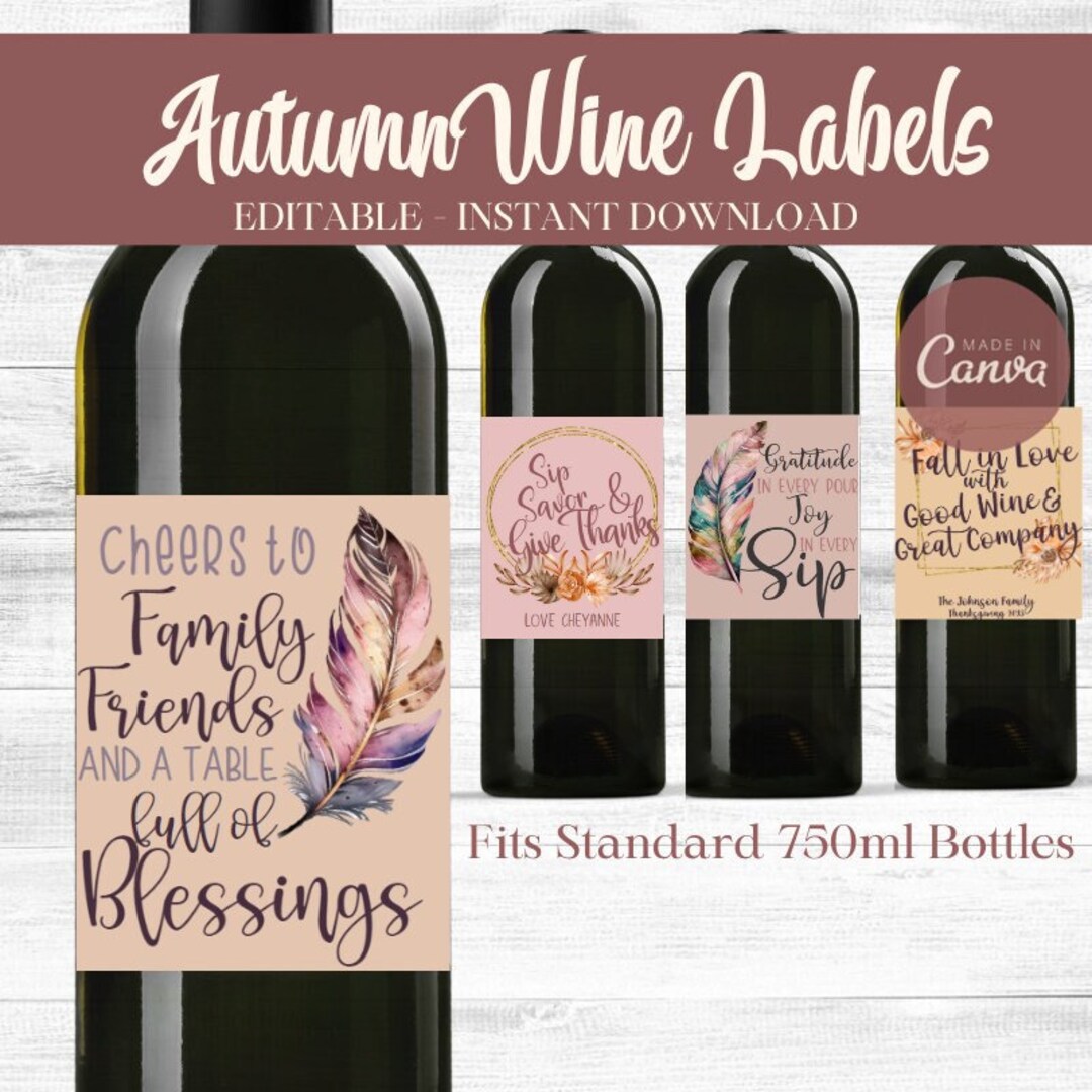 Printable Wine Label, Thanksgiving Wine, Wine Label Template