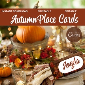 EDITABLE Thanksgiving Place Cards, Fall Place Cards, Place Card Template, Pumpkin Place Card, Thanksgiving Name Card,