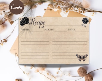 Halloween Recipe Card Template - Editable 4x6 and 5x7 Spooky Bridal Shower & Fall Cards, Printable Farmhouse Recipe Page