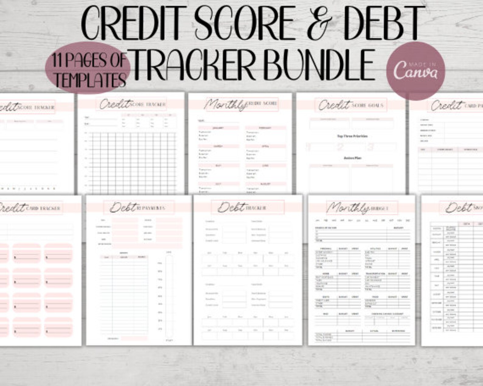 Debt & Credit Tracker Bundle: Printable Finance Planner (canva Editable ...