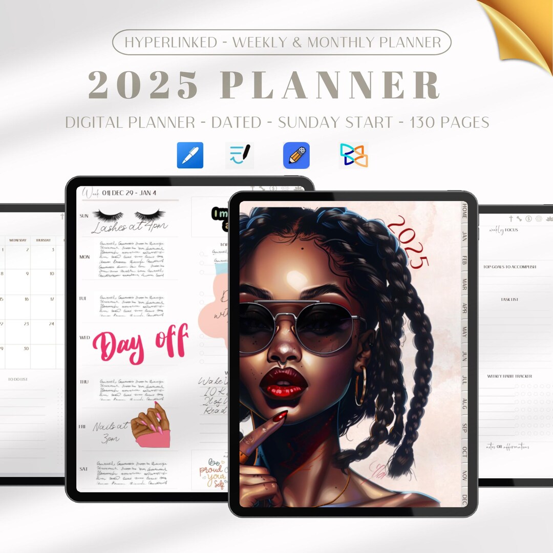 2025 Black Girl Digital Planner | Life Planner for Goodnotes | Dated ...