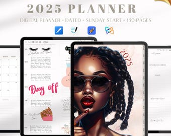 2025 Black Girl Digital Planner | Life Planner for Goodnotes | Dated Hyperlinked Journal |That Girl| Organization & Productivity