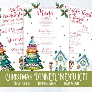 Plantilla de Menú de Navidad, Plantilla de Tarjeta de Menú de Navidad, Menú de Navidad Editable, Plantilla de Invitación de Navidad, Cena de Navidad