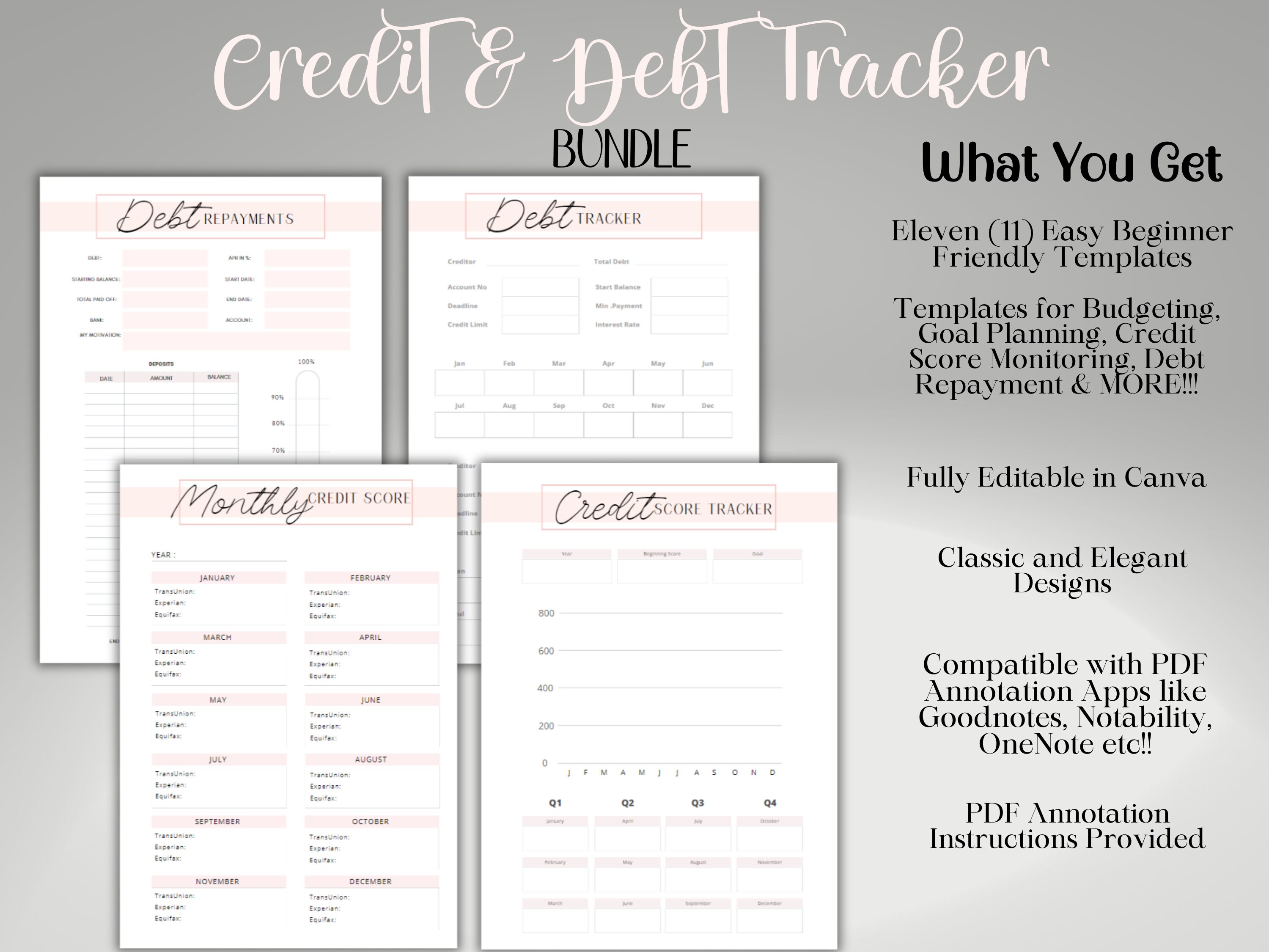 Debt & Credit Tracker Bundle: Printable Finance Planner (canva Editable ...