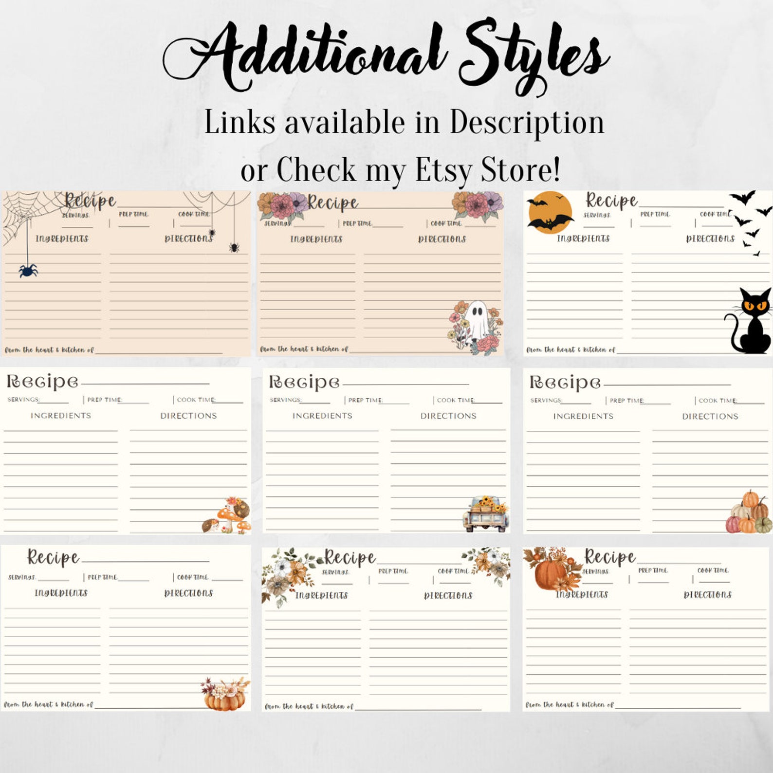 Printable Recipe Card, Halloween Recipe Card, 4x6 Recipe Card, Sunflower Recipe Card, Retro ...