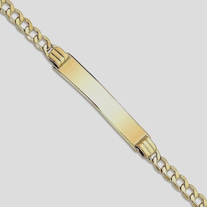 14K Solid Yellow Gold High Polished personalized Cuban Baby ID Bracelet Free Name Engraving