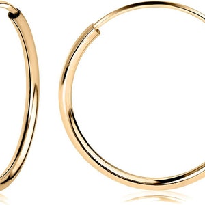 14K Solid Yellow Gold Women's Thin Endless Hoop Earrings 10MM-20MM Diameter and 1MM Thick By BSD JEWELRY