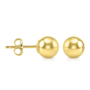 14K Solid Yellow/ White Gold Ball Studs Size 3MM, 4MM, 5MM, 6MM, 7MM, 8MM, 9MM, 10MM Hypoallergenic push back Women&#39;s Earrings