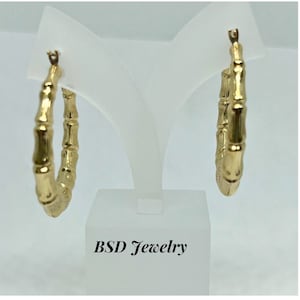 10K Yellow Gold Polished Classic Bamboo Hoop Women&#39;s  Earrings 36MM (1.4&quot;) wide