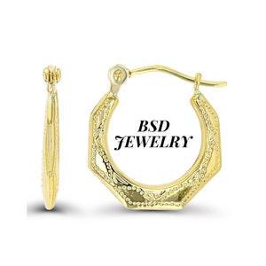 10K Solid Yellow Gold Polished Hexagon Shaped French Lock Women&#39;s & Kids Earrings 16MM Width by 2.5MM Thickness